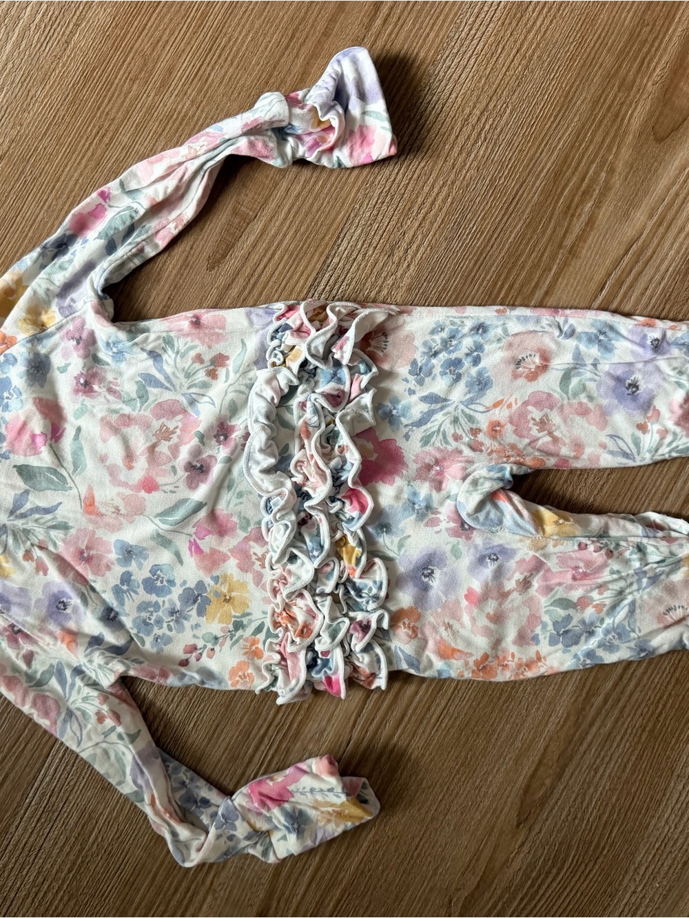 Little Sleepies Floral Ruffle Footed Pajamas in Pastel Pink, Blue, Yellow